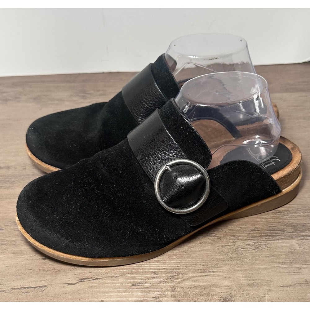 Sofft Black Suede Mule Clogs with Silver Buckle